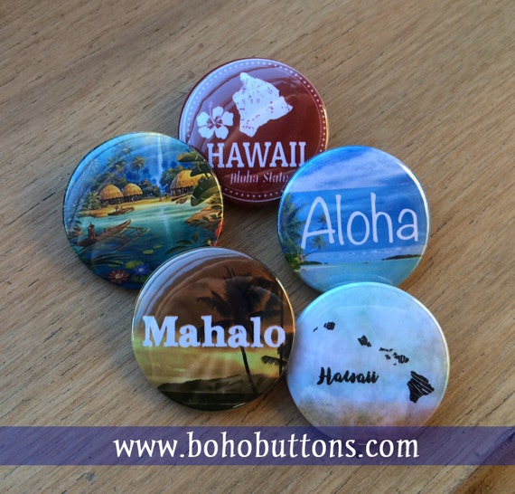 Hawaii Pinback Button Set Hawaiian Islands Map Aloha Etsy