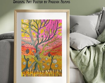 Póster del Árbol de la Vida Psicodélico, Arte de Pared del Bosque de Hongos, Lámina del Árbol del Ojo Espiritual, Arte Surrealista de la Naturaleza, Decoración de Meditación Tántrica Arte Trippy