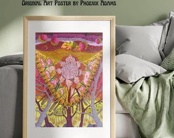 Póster del Árbol de la Vida Psicodélico, Arte de Pared del Bosque de Hongos, Lámina del Árbol del Ojo Espiritual, Arte Surrealista de la Naturaleza, Decoración de Meditación Tántrica Arte Trippy