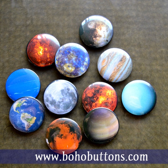 Solar System Universe Planet Magnet Set Planets Pinback Button Mars Jupiter Earth Sun Moon Educational Tools Learning Teaching Gift Pin Set