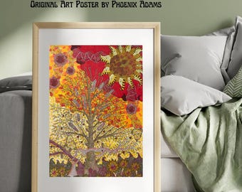 Póster del Árbol del Mundo, Arte mural del Árbol de la Vida espiritual, Lámina de meditación tántrica, Decoración inspirada en la geometría sagrada, Arte psicodélico de la naturaleza zen