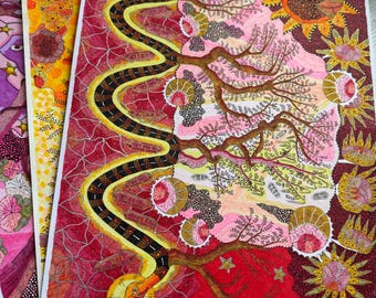 Edén: El Camino de la Serpiente. Lámina decorativa para pared, obra de arte psicodélica original dibujada a mano, decoración tántrica alucinante para el hogar, póster artístico.