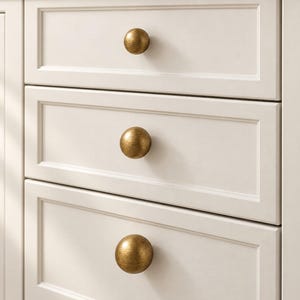 Antique Brass Ball Cabinet Knob, Round Drawer Pull, Vintage Style Dresser Handle, Single Hole Kitchen Cupboard Furniture Hardware, 3 Sizes