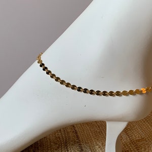 14k gold coin chain anklet, gold anklet, gold filled anklet, boho jewelry, beach jewelry, summer jewelry, boho glam, anklet layering image 1