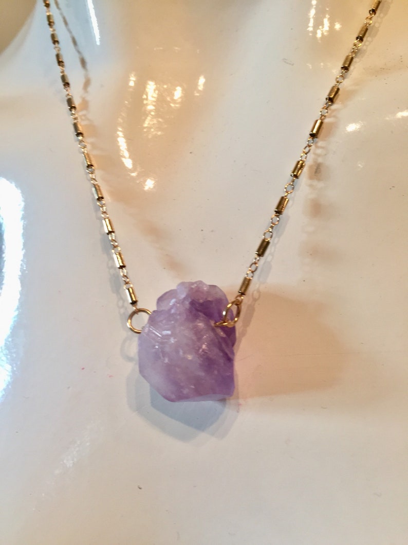 14k Gold Raw Amethyst Necklace, amethyst cluster, amethyst necklace, february birthstone, raw amethyst crystal, amethyst jewelry, boho glam image 2