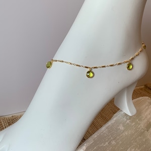 Custom 14k Crystal Anklet, gold anklet, moonstone anklet, gold filled anklet, gold ankle bracelet,beach jewelry, boho jewelry,crystal anklet image 1