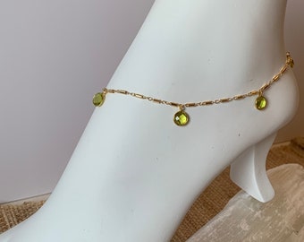 Custom 14k Crystal Anklet, gold anklet, moonstone anklet, gold filled anklet, gold ankle bracelet,beach jewelry, boho jewelry,crystal anklet