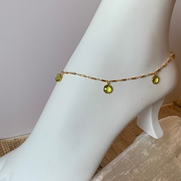 Custom 14k Crystal Anklet, gold anklet, moonstone anklet, gold filled anklet, gold ankle bracelet,beach jewelry, boho jewelry,crystal anklet