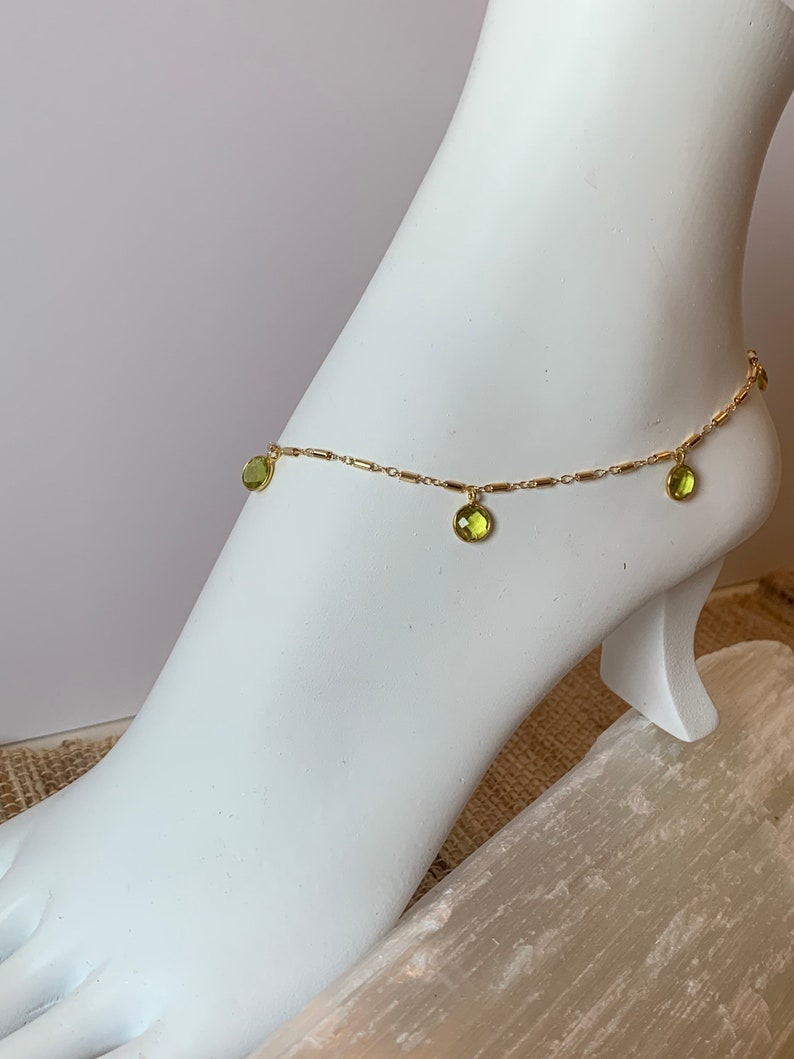 Custom 14k Crystal Anklet, gold anklet, moonstone anklet, gold filled anklet, gold ankle bracelet,beach jewelry, boho jewelry,crystal anklet image 1