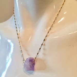 14k Gold Raw Amethyst Necklace, amethyst cluster, amethyst necklace, february birthstone, raw amethyst crystal, amethyst jewelry, boho glam image 4