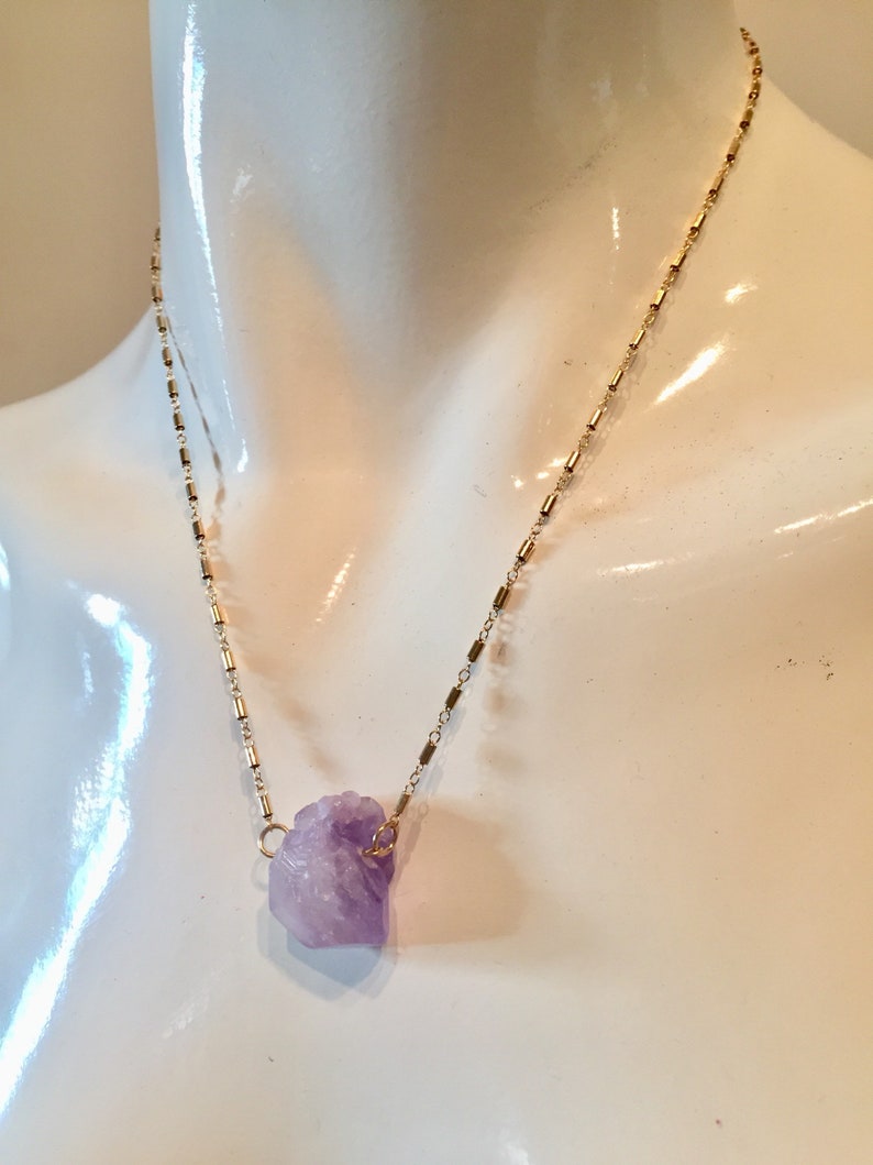 14k Gold Raw Amethyst Necklace, amethyst cluster, amethyst necklace, february birthstone, raw amethyst crystal, amethyst jewelry, boho glam image 4