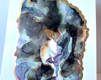 A B A L O N E    S H E L L   Alcohol Ink Crystal Geode Art, Geode Art, Crystal Art, Abstract Glam