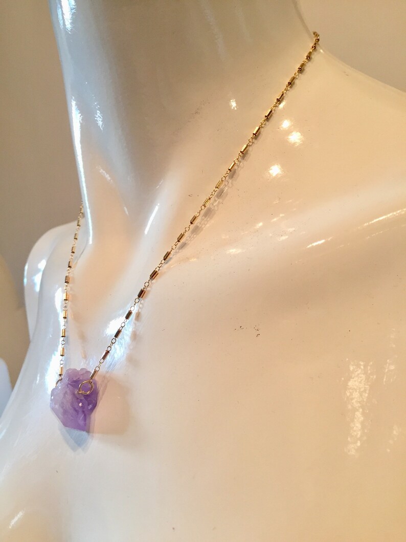 14k Gold Raw Amethyst Necklace, amethyst cluster, amethyst necklace, february birthstone, raw amethyst crystal, amethyst jewelry, boho glam image 5