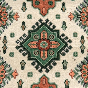 Hand-Knotted Oushak Style Wool Rug, Terracotta & Sage Green Medallion Carpet, Handmade in India