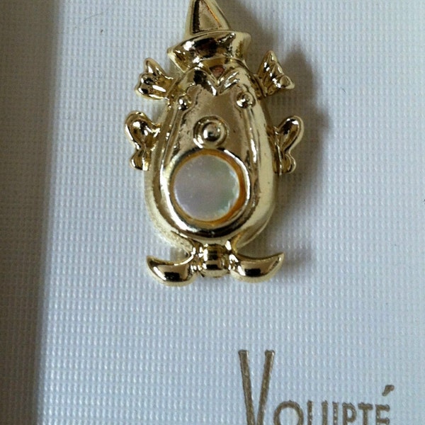 Volupte Gold-Tone Clown Head Pin Brooch with Mother of Pearl Mouth ~ Made in USA ~ Circa 1957 - 60s ~ New In Box ~