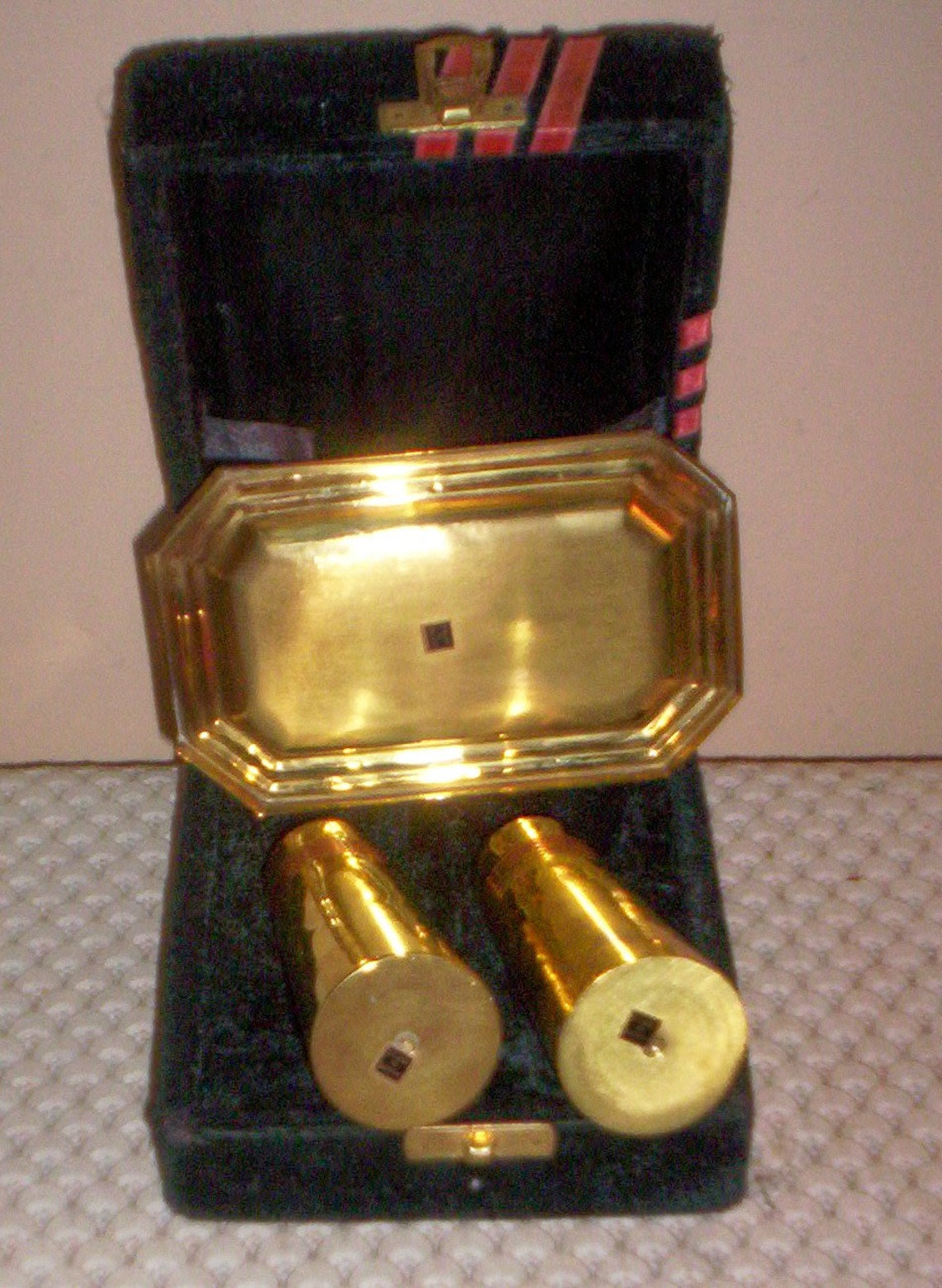 Vintage Brass Salt and Pepper Shakers With Tray Set in Original Case Etsy