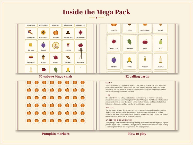 Thanksgiving Bingo Mega Pack, 30 Unique Picture Cards, Family Game ...