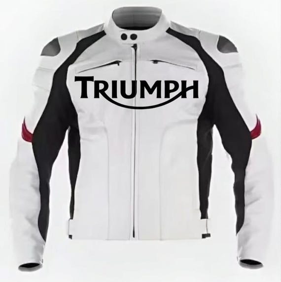 Triumph Motorcycle White Black Men’s Biker Jacket, Racing Riding Gear Sportbike Jacket