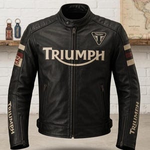 Triumph motorcykelläder, herrbikerjacka, svart racingjacka, brittisk utrustning