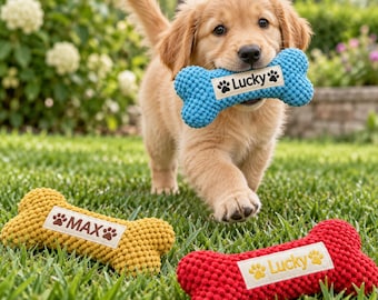 Gepersonaliseerd hondenbot, zacht pluche met geborduurde naam, verjaardagscadeau voor puppy's, schattig botvormig speeltje voor kleine honden en puppy's