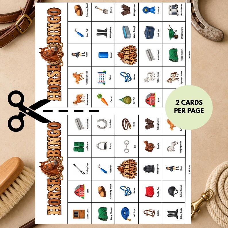 Horse Bingo Printable Game, 50 Unique Cards With Calling Sheets ...