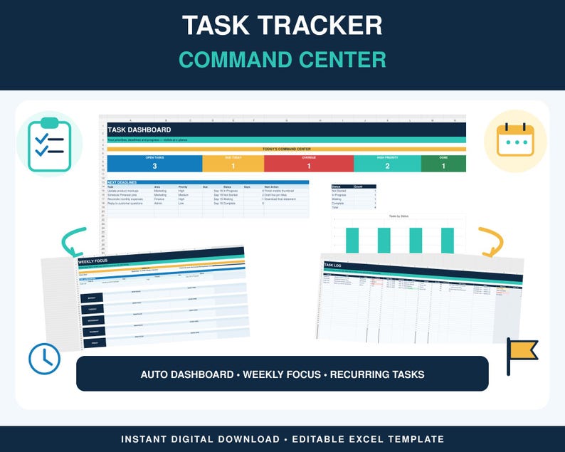Details Tasktracker Task Tracker Command Center, Excel Template, Weekly Planner, Recurring ...