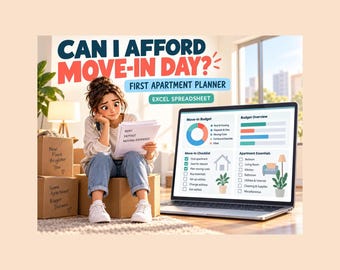 First Apartment Planner Spreadsheet, Moving Budget, Roommate Split & Move-In Checklist for Excel