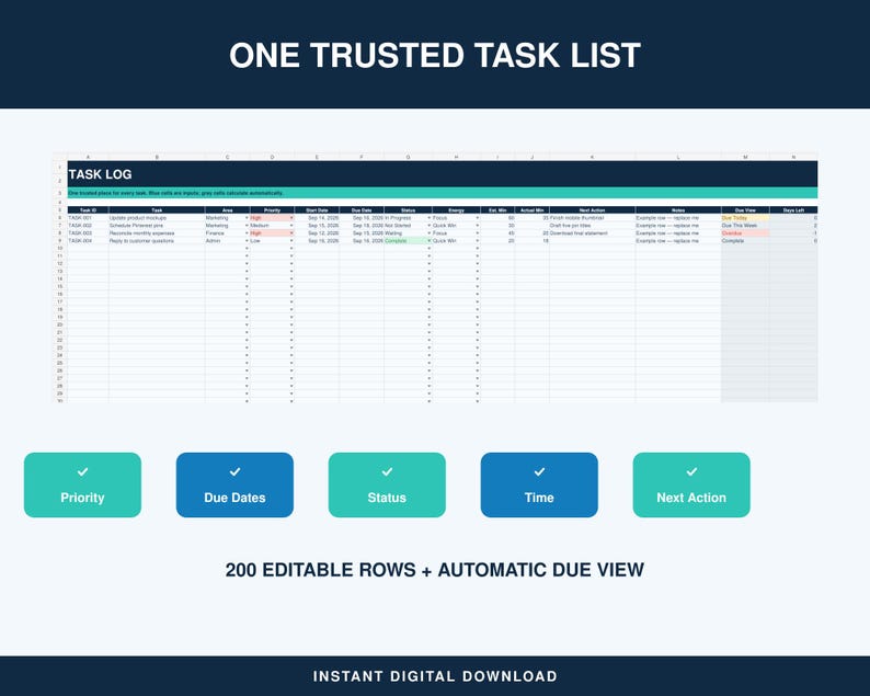 Task Tracker Command Center, Excel Template, Weekly Planner, Recurring ...