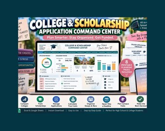 Scholarship Tracker Spreadsheet | College Application Planner | FAFSA Financial Aid & Deadline Dashboard