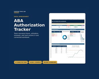 ABA Authorization Tracker Spreadsheet | BCBA Caseload, Insurance Hours & Reauthorization Dashboard