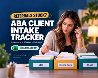 Hoja de cálculo de seguimiento de admisión de clientes de ABA / Verificación de seguro, lista de espera de derivación y panel de admisión