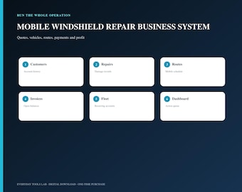 Mobile Windshield Repair Business System, Auto Glass CRM, Job Tracker (Digital Download)