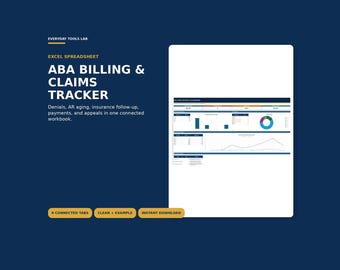 ABA Billing and Claims Tracker Spreadsheet | BCBA Denial Management, AR Aging & Insurance Follow-Up Dashboard
