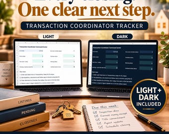 Transaction Coordinator Google Sheets Tracker, Real Estate Closing Checklist, Deal Dashboard, Light and Dark Template