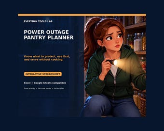 Power Outage Pantry Planner Spreadsheet, Food Safety Tracker, No-Cook Meal Plan, Blackout Emergency Checklist