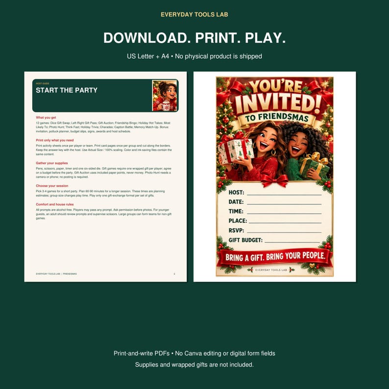 Friendsmas Party Games Bundle, 12 Printable Christmas Games, Gift ...