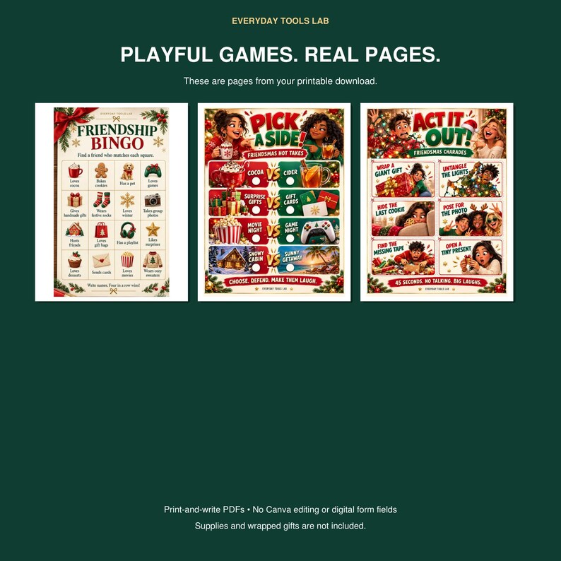 Friendsmas Party Games Bundle, 12 Printable Christmas Games, Gift ...