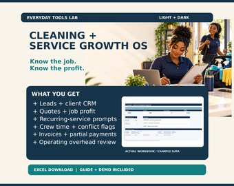 Tillväxtsystem för städning och service för Excel, kund-CRM, offerter, bemanningsschema, jobbvinst och fakturaspårning