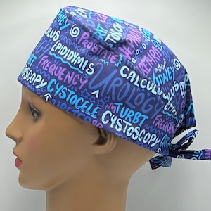 Unisex Scrub Hat-Urology Scribbles-Purple on Navy-Regular & Euro size-USA Made-Scrub Caps-Surgical Cap-Medical Hat-Doctor-Nurse-Surgeon