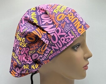 Bouffant Scrub Hat-OR Nurse Scribbles-Pink Sunset-USA Made-Scrub Caps-Surgical Cap-Medical Hat-Nurse-Vet-Chemo-Dental