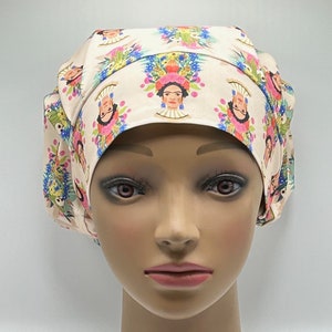 Bouffant Scrub Hat-Frida Kahlo-Salmon color-USA Made-Scrub Caps-Surgical Cap-Medical Hat-Nurse-Vet-Chemo-Dental