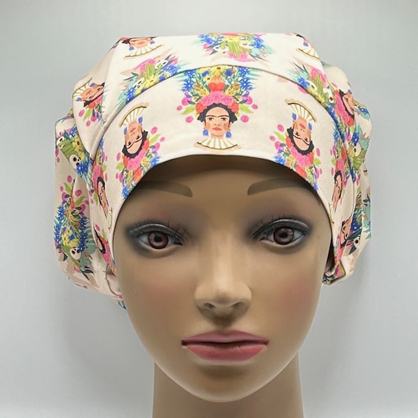 Bouffant Scrub Hat-Frida Kahlo-Salmon color-NEW-USA Made-Scrub Caps-Surgical Cap-Medical Hat-Nurse-Vet-Chemo-Dental