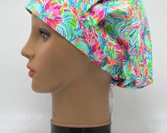 Bouffant Scrub Hat-Floral Fiesta-Lilly Inspired-USA Made-Scrub Hat-Surgical Cap-Medical Hat-Nurse-Vet-Chemo-Food Prep-Dental-Surgeon