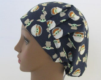 Bouffant Scrub Hat-Baby Yoda-Navy-The Child-Grogu-Mandalorian-Disney-USA Made-Scrub Caps-Surgical Cap-Medical Hat-Nurse-Vet-Chemo-Dental