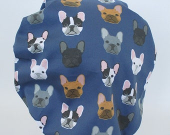 Bouffant Scrub Hat-French Bulldogs-Custom Printed Fabric-USA Made-Scrub Caps-Surgical Cap