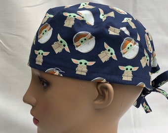 Unisex Scrub Hat-Baby Yoda-Navy-Regular & Euro size-USA Made-Scrub Caps-Surgical Cap-Medical Hat-Doctor-Nurse-Vet-Chemo-Dental