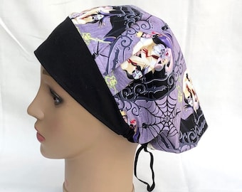 Bouffant Scrub Hat-Disney Villains Friends with black brim-USA Made-Scrub Caps-Surgical Cap-Medical Hat-Nurse-Vet-Chemo-Dental