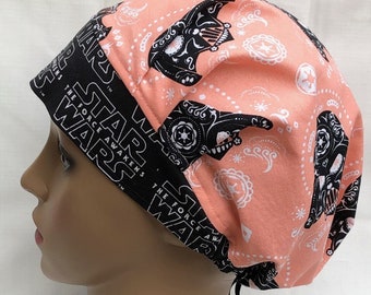 Bouffant Scrub Hat-Star Wars Sugar Skulls-Coral-Disney-USA Made-Scrub Cap-Surgical Cap-Medical Hat-Nurse-Veterinarian-Chemo-Food Prep-Dental