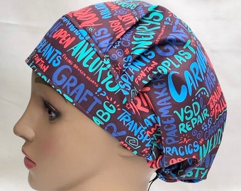 Bouffant Scrub Hat-Cardiothoracics Scribbles-USA Made-Scrub Caps-Surgical Cap-Medical Hat-Nurse-Vet-Chemo-Food Prep-Dental