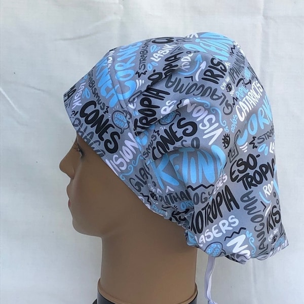 Bouffant Scrub Hat-Ophthalmology Scribbles-USA Made-Scrub Caps-Surgical Cap-Medical Hat-Nurse-Vet-Chemo-Food Prep-Dental